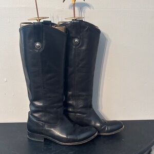 Frye Melissa Button Black Leather Boots with Silver Accent
